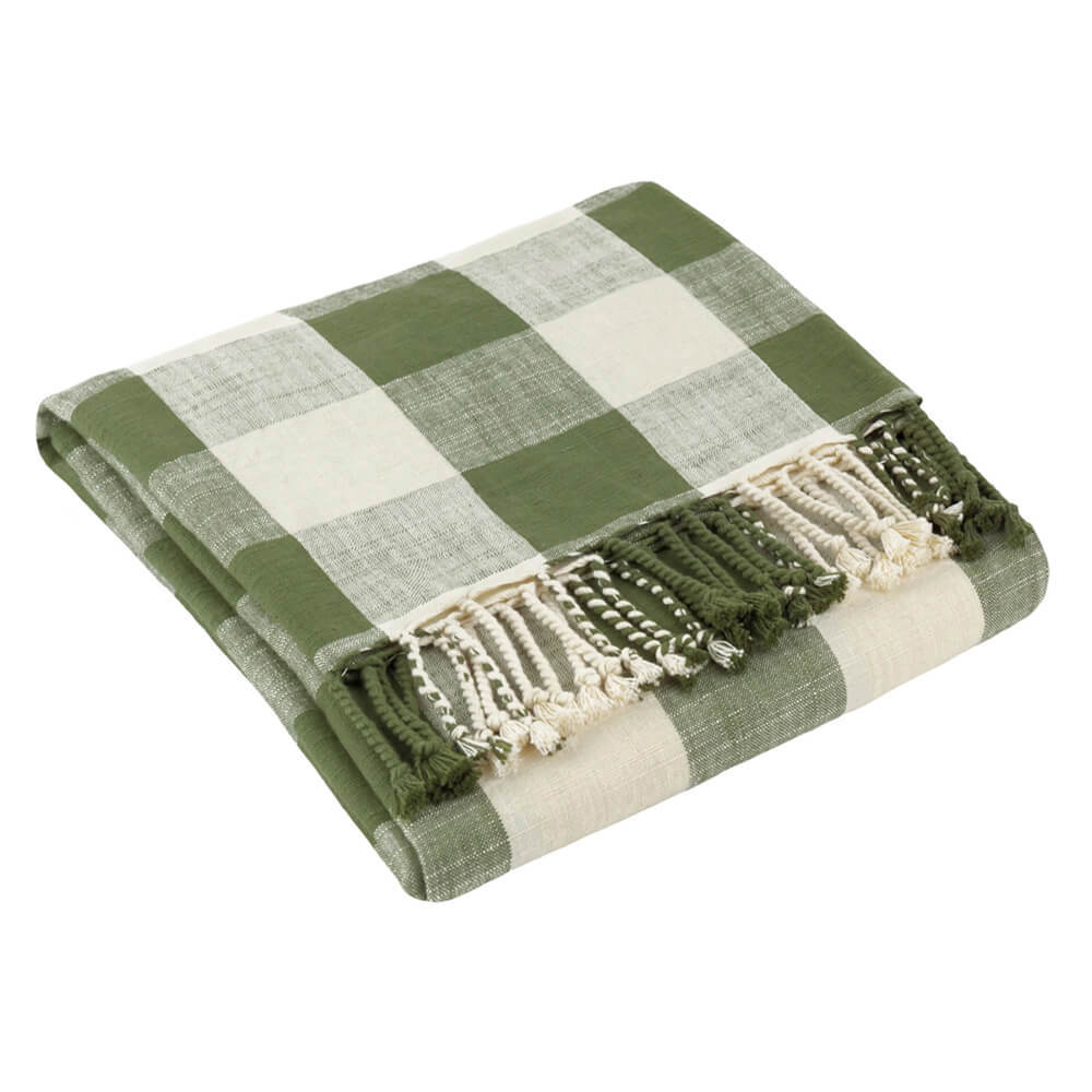 Yard Moss Chesil Check Tasselled Throw